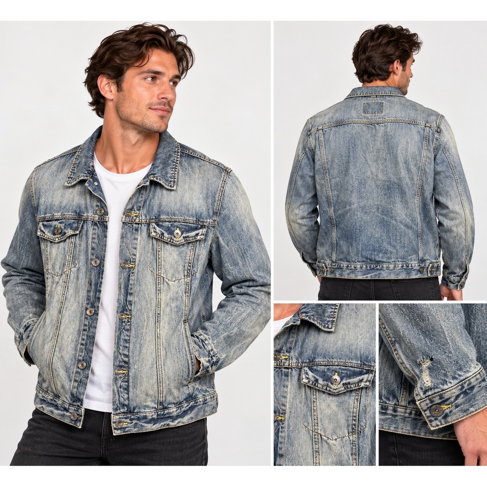 American Eagle Outfitters Mens Light Wash Denim Trucker Jacket XXL Distressed